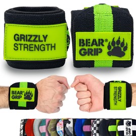 BEAR GRIP - Premium Heavy Duty Weightlifting Wrist Wraps Bodybuilding Crossfit Powerlifting Strongman (24" Black Green)