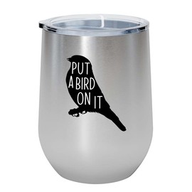 Flairy Land Bird Lover Silver Edition Wine Tumbler 12oz - Put a bird on it - Hummingbird Nest Cage Parrot Dad Gardening Outdoor Birdwatcher Feeder