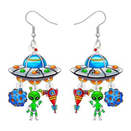 LONYOO Acrylic Subject Earrings Dangle Back to School Jewelry Funny Physics Chemistry Astronomy Gifts for Teachers Women Girls (UFO Sets)