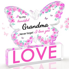 Butterfly Acrylic Plaque Gifts for Grandma - Mothers Day Gifts & Birthday Gifts from Kids, Ready-to-Gift Happy Mother's Day Presents, Memorial Keepsake Self-Standing Home Decor (3.9×3.7×0.5 Inches)