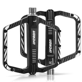 LYCAON Bicycle Pedals - Road Bike/Mountain Bike MTB Pedals, CNC Aluminium Alloy Non-Slip CR-MO Spindle Bicycle Pedal for 9/16 Inch BMX Bicycle Mountain Road Bike, Non-Slip Flat Pedals (Black)