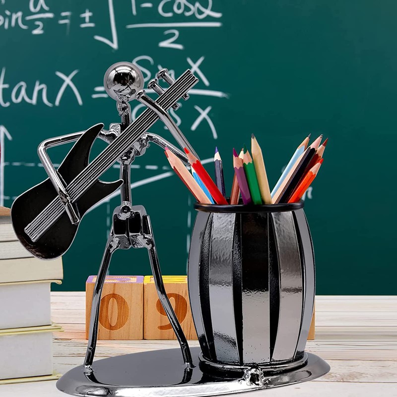 OVBOVA Guitar Pen Holder Metal Pencil Holder Creative Desktop Accessories