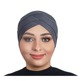 Solid Color Full Cover Inner Hijab Caps Muslim Forehead Cross Turban Stretch Hijab for Women Head Scarf Under Hijab (Dark Gray)