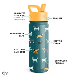 Simple Modern Botella de Agua para Niños con Pajita | Vaso Térmico Acero Inoxidable Aislado Reutilizable para Niños y Niñas | Summit Colección | 530ml | Dog Days