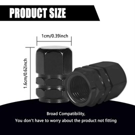 4Pcs Car Tire Valve Stem Caps, Aluminum Alloy Wheel Valve Covers with Rubber O-Ring, Corrosion Resistant Leak-Proof Tire Air Cap Set, Universal Car Accessories for Cars, Trucks, Bikes (Black)