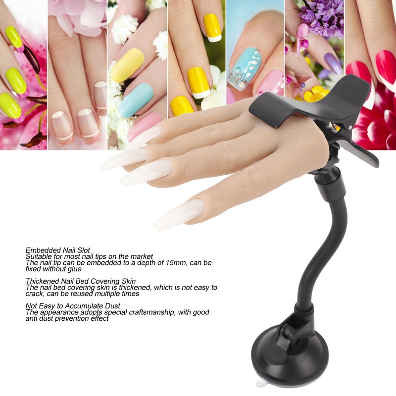 Nail Practice Hand Soft Silicone Mannequin Hand with Adjustable Clamp