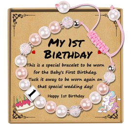 Sereney Sereney 1 Year Old Girl Birthday Gift, Adjustable Pink White Pearl Bracelet as One Year Old Girl Birthday Gifts, 1st Birthday Girl Gifts Ideas for First Birthday Daughter Niece Granddaughter Girls