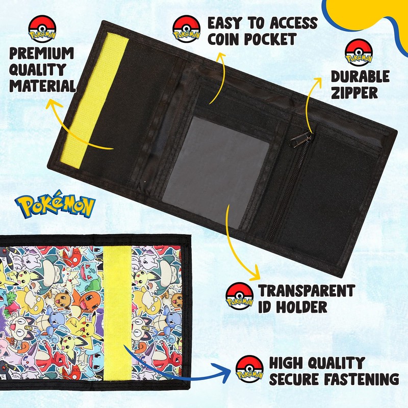 PoKéMoN Wallet for Boys & Kids, Trifold Purse Canvas Velcro