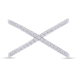 AFFY Round Cut White Natural Diamond Criss Cross X Anniversary Ring In 14k White Gold Plated 925 Sterling Silver (Clarity : I2-I3, Color : I-J, 0.26 Carat Cttw) Size -6.5