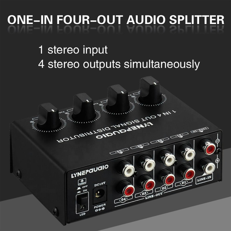 LYNEPAUAIO 1-in-4-out Stereo Audio Amplifier Amp Signal Distributor 1 Channel