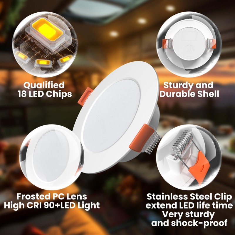 3 Inch RV Recessed Ceiling Lights 12V 3W 3000K, 6-Pack