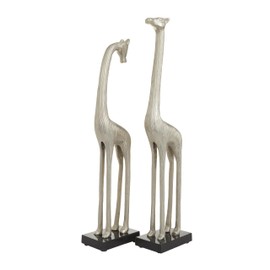 Deco 79 Aluminum Metal Giraffe Decorative Sculpture Home Decor Statues, Set of 2 Accent Figurines 27", 25"H, Silver