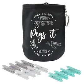 Large Peg Bag with 144 Pcs Strong Plastic Clothes Pegs for Washing Line for Securing up to 300 Laundry Pegs | Hanging Clothesline Peg Bags with Pegs