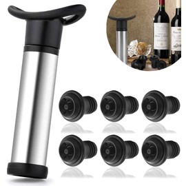Bomba de vino con 6 tapones para botella de vino, dispensador de vacío y tapón de goma para vino para quitar el aire y el sellado al vacío, Mantienen el Vino Fresco, Adecuado para amantes del vino, aniversario, fiestas de vino o festivales, etc.