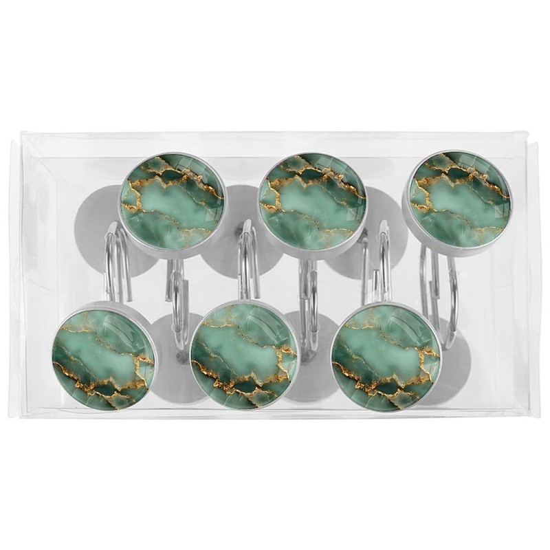 Shower Curtain Hooks Decorative,Marble Curtain Hooks Rust Proof, Set of