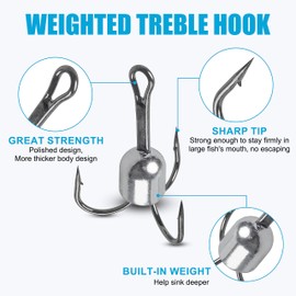OROOTL Snagging Weighted Treble Hooks, Snagging Hooks Large Weighted Fishing Hooks 1oz 1.25oz 1.5oz 2.5oz Weighted Treble Bunker Snag Hooks for Tuna Swordfish Striper Halibut Trolling