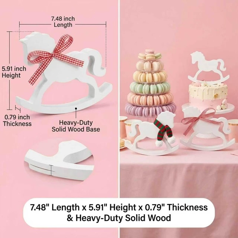 6Pc White Wood Rocking Horse Decor, Baby Shower Table Centerpiece
