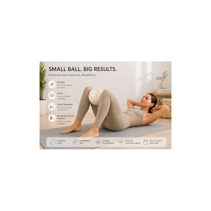 VC Studio Pilates Ball, 25cm, Lightweight 100g, Durable PVC, Non-Slip