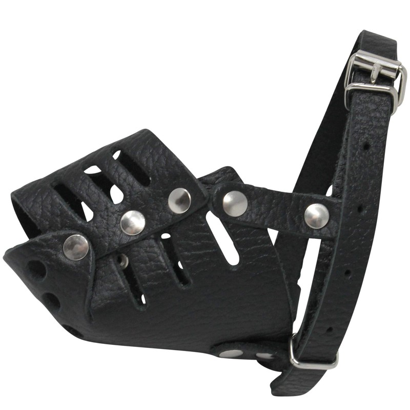 Real Leather Dog Cage Basket Muzzle Black Small Breeds (Circumf.5.5";
