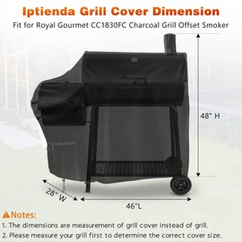 Iptienda Grill Cover for Royal Gourmet CC1830FC Charcoal Grill Offset Smoker, 46inch Outdoor Heavy Duty BBQ Grill Cover Waterproof-46 L x 28" W x 48" H