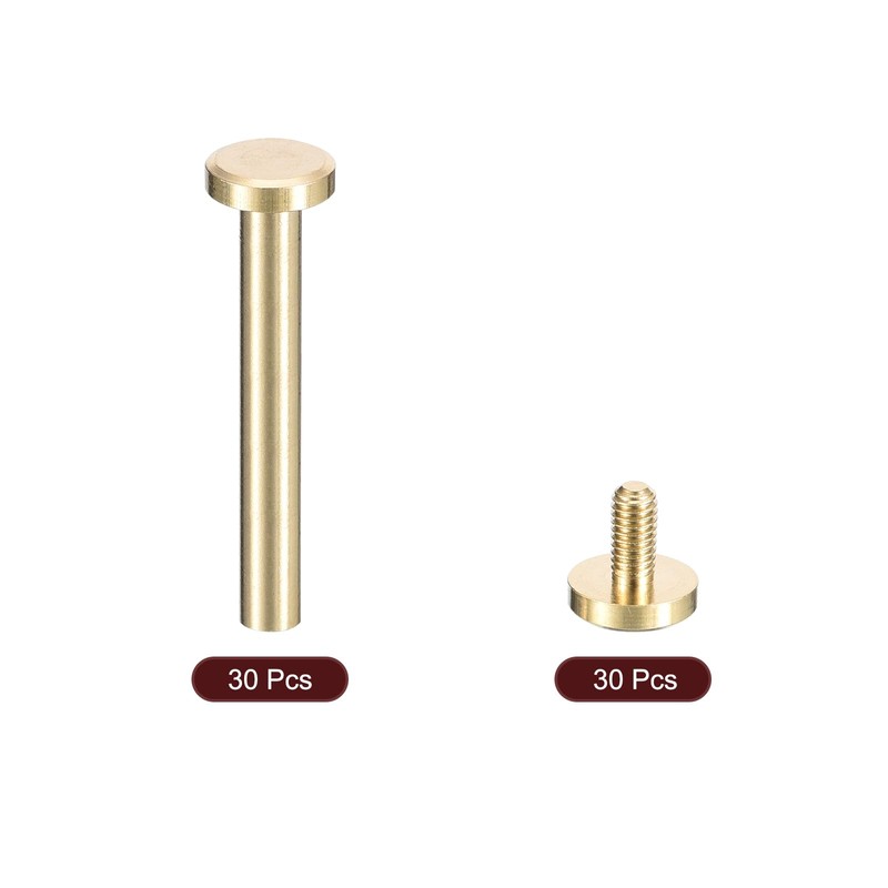 sourcing map 30Pack Brass Chicago Screws, 30x8mm Flat Head Screw