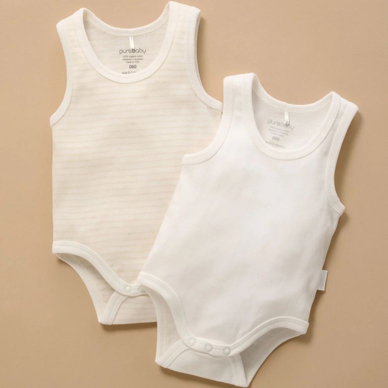 Purebaby Rib Bodysuit 2 Pack - Wheat, 1