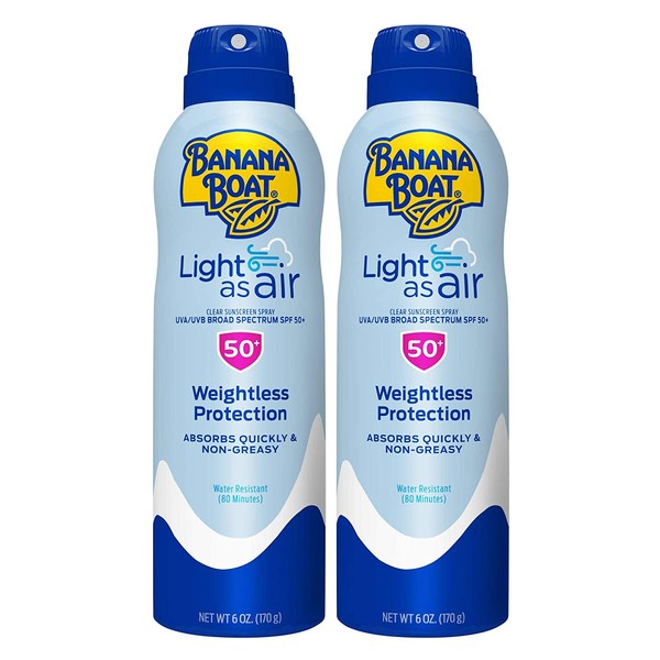 Banana Boat Light as Air Broad Spectrum Sunscreen Spray, 6 Ounce - Twin Pack