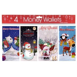 Tulip Studios 3D Christmas Xmas Money Cash Gift Wallets & Envelopes, Snowy Cute Characters - Pack of 4