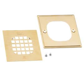 Oatey 42363 Universal 4-1/4 in. Snap-Tite Square Shower Strainer with Tile Ring in Brushed Gold