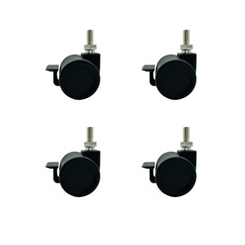 LIKERAINY Swivel 8mm Bolt Threaded Fixing Twin Caster Nylon Wheels CH2611 with Brake 360 Degree General Purpose Castors Size Ø 38mm Pack of 4 Pieces