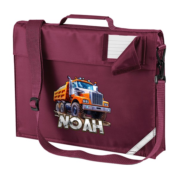 Purple Print House Boys Personalised Construction Book Bag with Strap