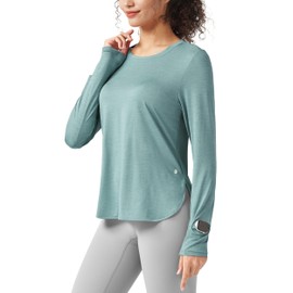 Willit Women's Long Sleeve Workout Tops Running Athletic Quick Dry Shirts Lightweight Yoga Gym T-Shirts UPF 50+ Light Blue L