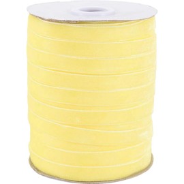 CABODYALS 50 Yards 3/8 Inch Light Yellow Thin Velvet Ribbon Vintage Soild Soft Single Faced Velvet Fabric Ribbons Bulk Roll with Spool for Sewing Making Crafts Gift Wrapping Wreaths Wedding Decor DIY