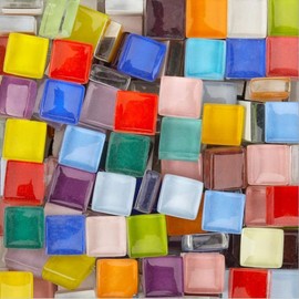 CarAngels Glass Mosaic Tiles 1cm Square DIY Interior Decoration Handmade Craft Lot 300g Each Color Random (Mixed Colors)