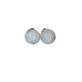 Stud Earrings Moonstone Gemstone Silver-Pl