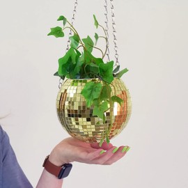 DADO Disco Ball Planter - Disco Planter for Indoor Plants- Disco Ball Plant Hanger - Unique Plant pots - Boho Disco Ball Hanging Planter - Planters for Indoor Plants (Gold, 6")