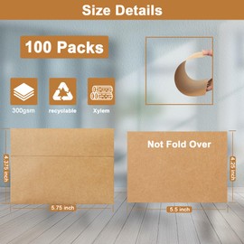 Silunkia 100 Packs Brown Single Panel Blank Greeting Cards and Envelopes 4.25 x 5.5 Heavyweight Flat Cardstock and A2 Envelopes Printable Self Seal for Graduations, Wedding, Thank You Cards