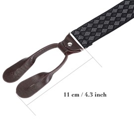 Mens Button End Suspenders Braces - 1.37 Inches Wide Y Shape Adjustable Button End Elastic Suspender (Black Diamond Pattern)
