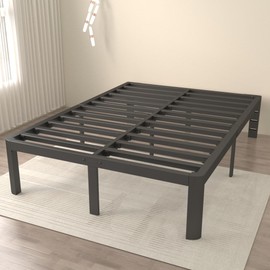 ITIMIDI 14 Inch King Bed Frame, Platform Bed Frame King Size, No Box Spring Needed, Heavy Duty Steel Slat Support and DIY Headboard, Safety Design with Rounded Corner Legs, Noise Free, Black