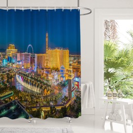 Shrahala Night USA Skyline Decorative Shower Curtain, Las Vegas Nevada Skyline Shower Curtain for Shower Stall Bathtubs Bathroom Decor Waterproof Funny Shower Curtain with Grommets 72x72 Inch