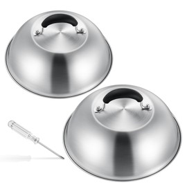 Joyfair Cheese Melting Dome, 9.8 Inch Stainless Steel Basting Cover Set of 2, Large Metal Steaming Cover Grill Lid for Indoor & Outdoor Flat Top Griddle Teppanyaki Cheese Burger, Dishwasher Safe