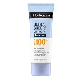 Neutrogena Ultra Sheer Dry-Touch Loción de Protección Solar, Máximo 100+ Protección de Espectro Amplio SPF 100 UVA/UVB, Protector Solar Ligero y Sin Grasa, Sin Oxibenozona, Antioxidante, Tamaño de