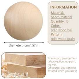 Cisolen Pack of 15 Round Wooden Beads without Drilling Wooden Balls DIY Wooden Balls Wood Unfinished Craft Balls for Crafts Painting DIY Handmade Decorations Jewellery Craft Making 40 mm