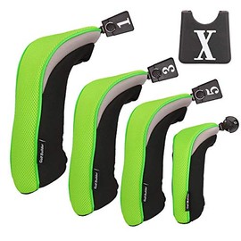 Golf Builder 4pcs/Set Golf Club Driver Fairway Wood Hybrid Head Covers 1 3 5 UT Covers with Interchangeable Number Tag (Green)