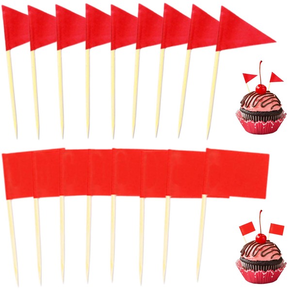200PCS Solid Red Toothpick Flags, Mini Small Plain Red Triangle