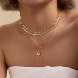 OOOPEL Layered Gold Necklaces for Women,14K Gold Plated Dainty Stackable Chain Set with Paperclip/Pearl/Snake Chains Adjustable Pendants Choker Necklace Stack Jewelry Gift Set for Women (2/3 Piece)