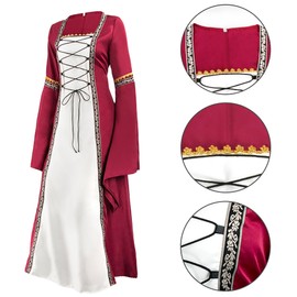 Feynman Retro Medieval Dress, Gothic Palace, Women's Trumpet Sleeves Renaissance Party Costume