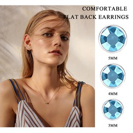 ZDE Titanium Flatback Earrings for Women Crystal Aquamarine Stud Earrings Flat Back Women's Earrings Hypoallergenic Cartilage Flatback Earring Tragus Helix Tragus Conch Piercing 3 mm - 5 mm, 3 mm,