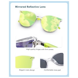 Retro Round Sunglasses for Women, Pink Sunglasses Womens with Classic Trendy Frame Sunnies Shades UV400 Blocking Green