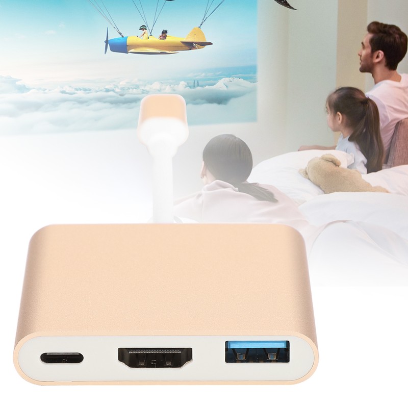 Type‑c to HDMiUSB3.1 Converter Aluminium Alloy Shell Compact Multi‑Port Support
